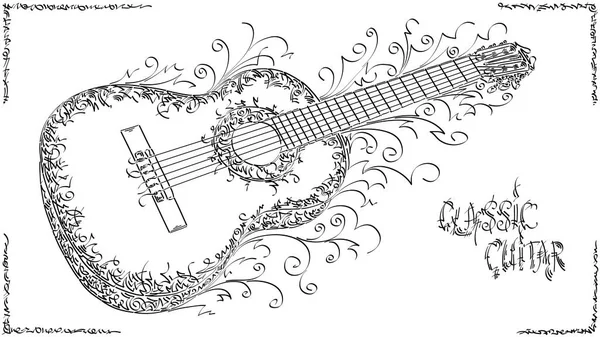 Vector Stylized Graphic Arts Sketch Drawing Classic Guitar — Stock Vector