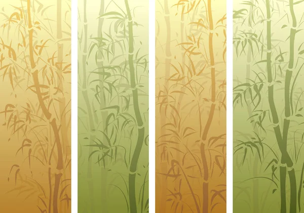 緑と黄色の色で多くの竹の木と垂直バナーの設定します — ストックベクタ