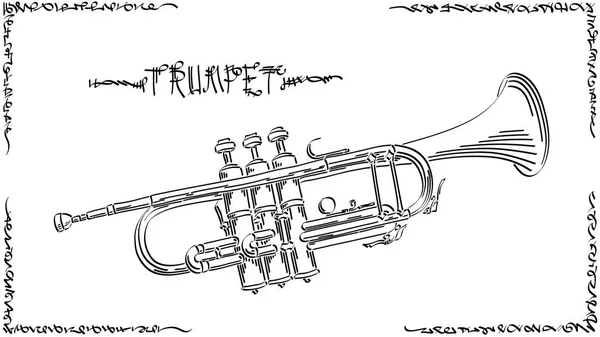 トランペット 風の楽器を図面のベクトル グラフィック アートの抽象的なスケッチ — ストックベクタ