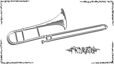 Vector abstract graphic arts sketch of drawing trombone (wind musical instrument ). clipart