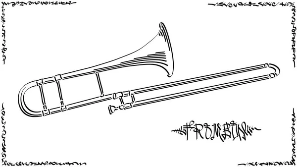 Vector Abstract Graphic Arts Croquis Drawing Trombone Instrument Musique Vent — Image vectorielle