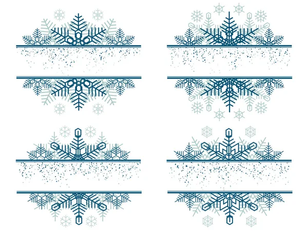 Set Decorazione Semplice Etichetta Blu Fiocchi Neve Con Spazio Titolo — Vettoriale Stock