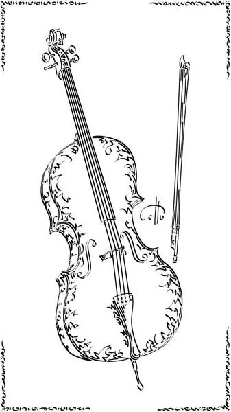 Vector Stylized Graphic Arts Sketch Drawing Cello — Stock Vector