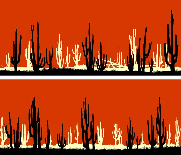 Zestaw Poziome Banery Streszczenie Pustynny Kaktusów Zachodzie Słońca — Wektor stockowy
