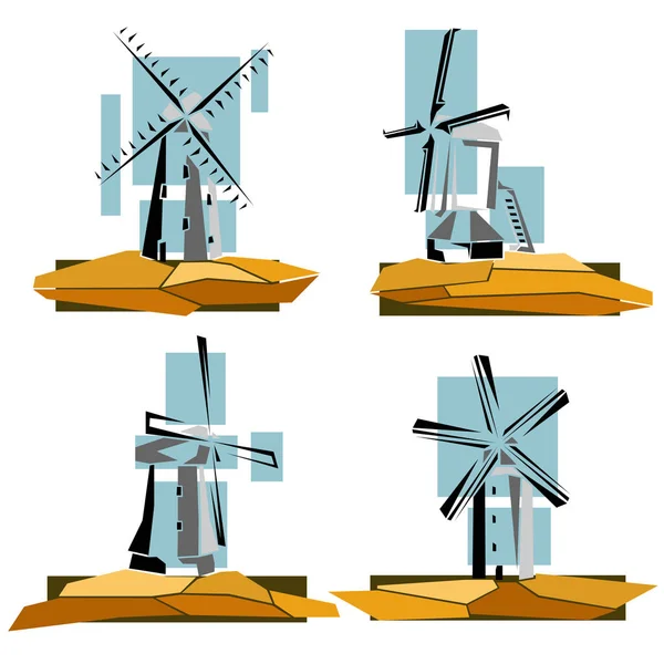 Sada barevných jednoduché větrných mlýnů odznaky. — Stockový vektor