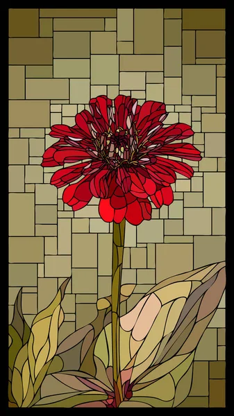 Vitrail vectoriel avec zinia en fleurs avec feuille . — Image vectorielle