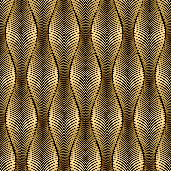 Nahtlose abstrakte Muster der goldenen Welle der Blätter. — Stockvektor