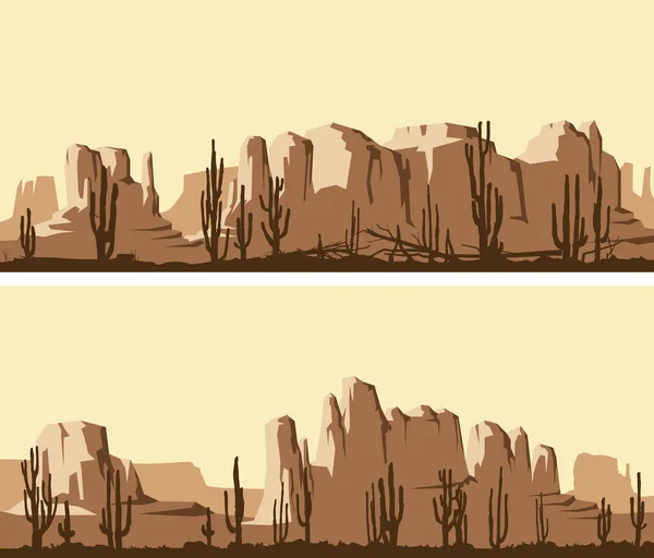 Stiliserade horisontella banderoller av vilda västern öken. — Stock vektor
