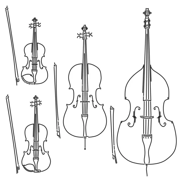 Vektor-Streichinstrumente, die durch Linien gezeichnet sind. — Stockvektor