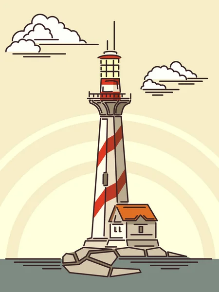 Простые иллюстрации маяка с домом . — стоковый вектор