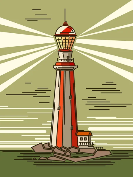 Desenhos animados simples ilustrações de farol na ilha . —  Vetores de Stock