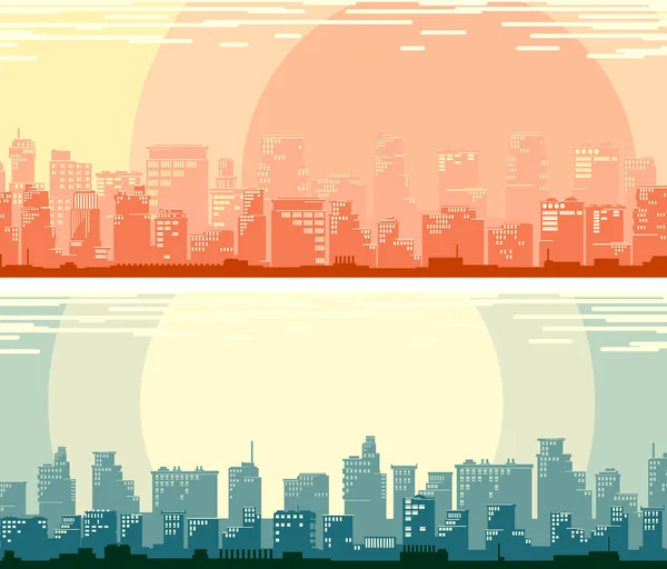 Horizontal banners of big simple city (morning and night). — Stock Vector