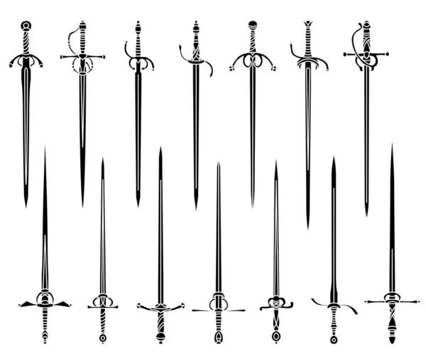 Conjunto de imágenes monocromas simples de rapiers y epees . — Archivo Imágenes Vectoriales