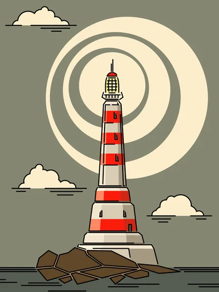 Semplici illustrazioni dei cartoni animati del faro sull'isola . — Vettoriale Stock