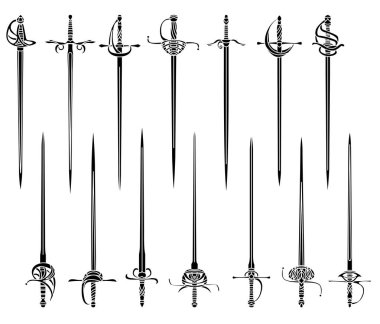 Epees ve rapiers basit tek renkli görüntüleri seti.