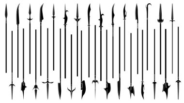 Mızrak ve halberds basit tek renkli görüntüler seti.