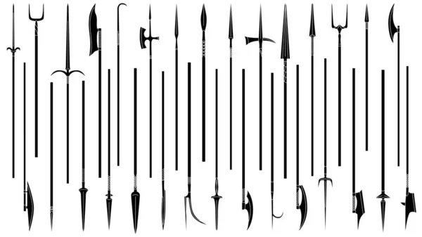 Set of simple monochrome images of lances and pikes. — Stock Vector