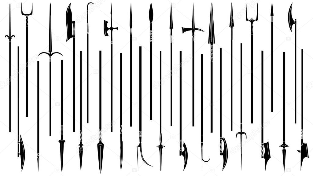 Set of simple monochrome images of lances and pikes.