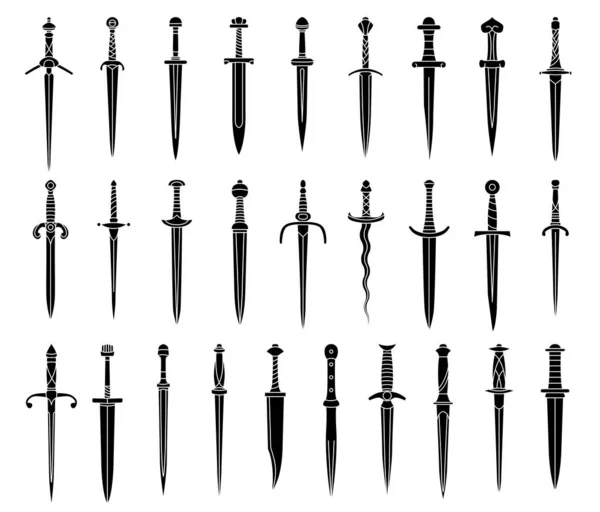 Set of simple monochrome images of medieval dagger and dirk. — Stock Vector