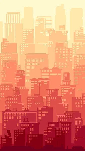日没の色でダウンタウンや高層ビルと様式化された大都市の垂直イラスト — ストックベクタ
