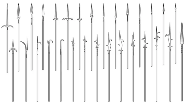 Set Simple Vector Images Medieval Spears Halberds Drawn Art Line — Stock Vector