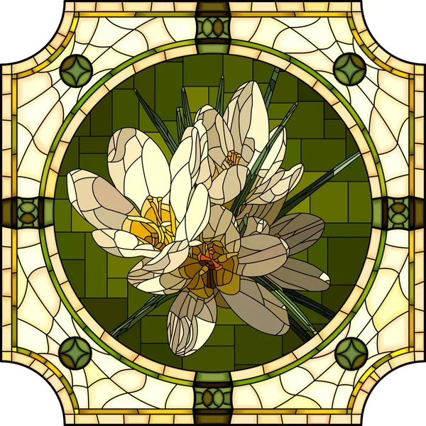 Mosaico Vettoriale Con Fiore Crochi Bianchi Fiore Una Cornice Vetro — Vettoriale Stock