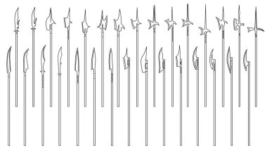 Sanat çizgisi biçiminde çizilmiş Ortaçağ kutup eksenleri ve halkalarının basit vektör resimleri kümesi.