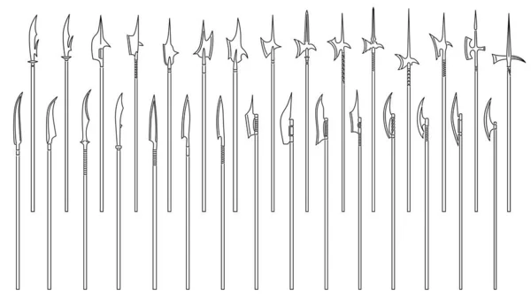 Conjunto Imágenes Vectoriales Simples Polos Medievales Alabardas Dibujadas Estilo Línea — Archivo Imágenes Vectoriales