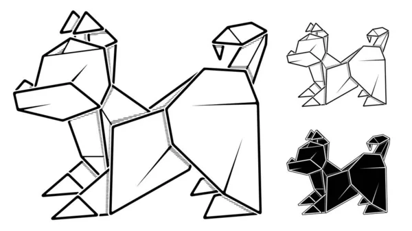 Vector Monochrome Afbeelding Van Papier Origami Van Hond Puppy Contour — Stockvector