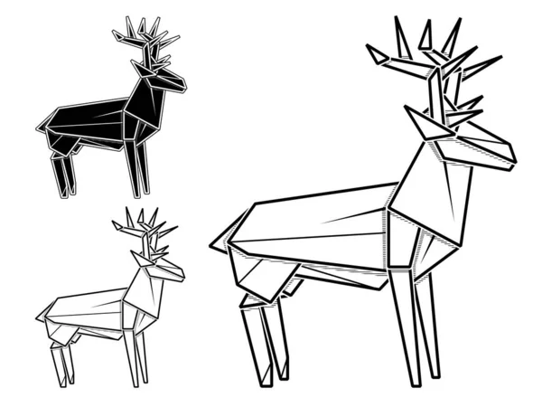 Векторне Монохромне Зображення Паперового Орігамі Оленя Контурний Малюнок Лінією — стоковий вектор