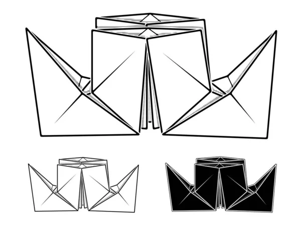 Vector Monochrome Afbeelding Van Papier Origami Van Stoomschip Contour Tekening — Stockvector