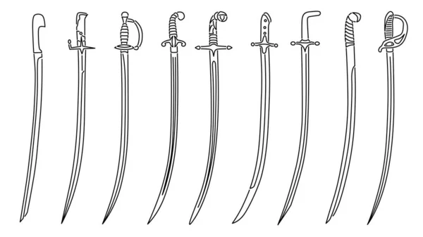 Set Van Eenvoudige Vector Beelden Van Sabelzwaarden Met Decoratieve Hilts — Stockvector