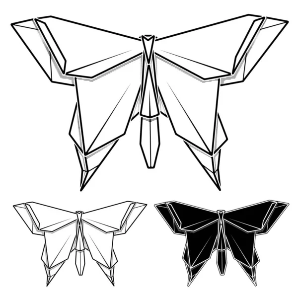 Vektor Monochromes Bild Von Papier Origami Des Schmetterlings Konturzeichnung Durch — Stockvektor