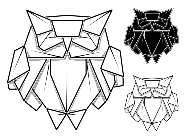 Vector Monochrome Image Paper Origami Owl Contour Drawing Line — Stock Vector