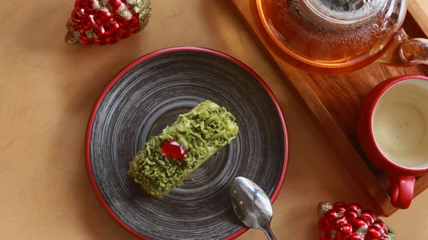 Green Tea Cake Christmas — Stock Photo, Image