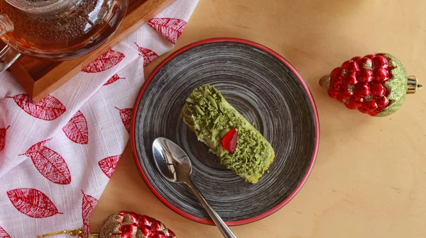 Green Tea Cake Christmas — Stock Photo, Image