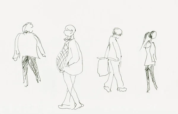 Інгаляторний Ескіз Люди Вулиці Чорно Білий — стокове фото