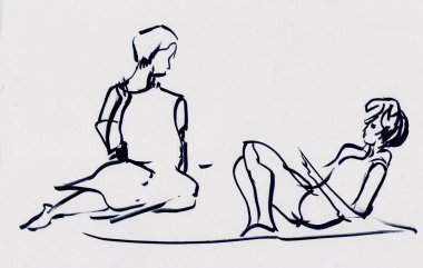 Kadın ve kız kanepede oturan 