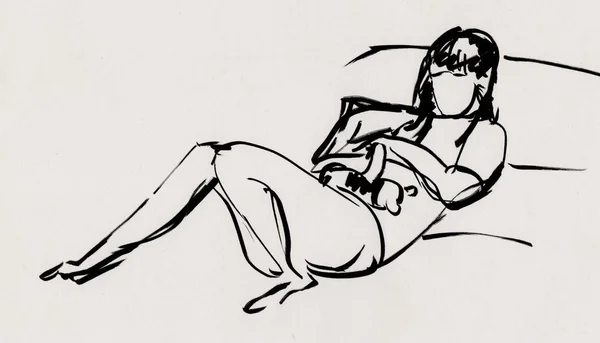 Boceto Inatant Chica Descansando Sofá —  Fotos de Stock