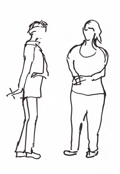 Instant Sketch Two Talking Women Black White — Stock Photo, Image