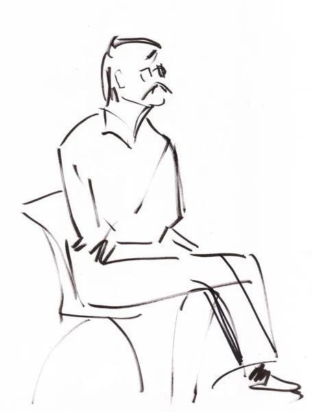 Σκίτσο Άμεσων Άνδρα Που Καθισμένος Στην Καρέκλα — Φωτογραφία Αρχείου