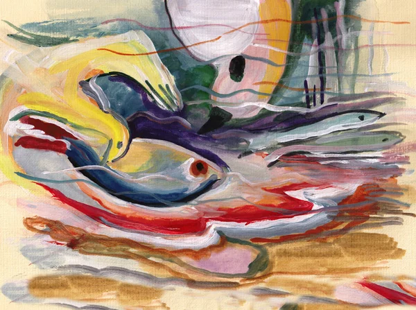 Kandinsky Motives Bird Hunting Fishes — Stock Photo, Image