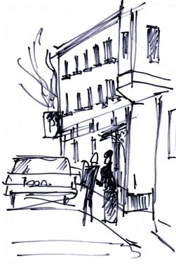 Şehrin bir araba ve iki kişi varlığı ile sahnede