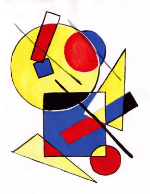 Soyut resim, çok renkli geometrik figürler, yüzükler, üçgenler, kareler, çizgiler, daireler, dikdörtgenler