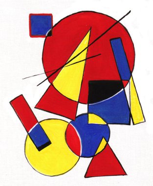 Soyut resim, çok renkli geometrik figürler, yüzükler, üçgenler, kareler, çizgiler, daireler, dikdörtgenler