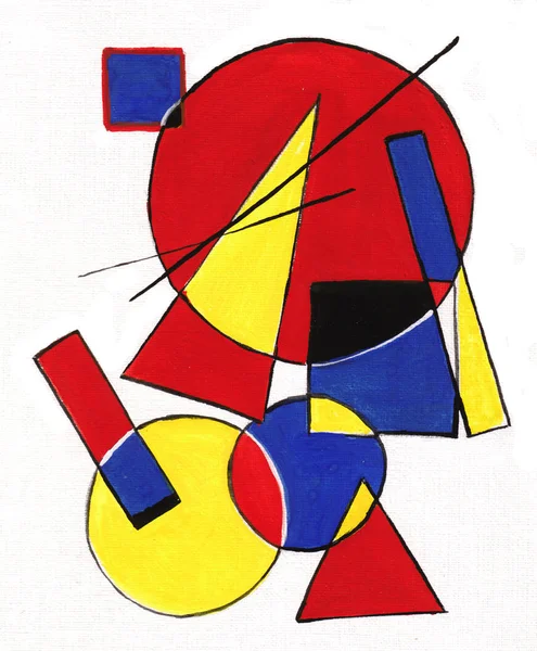 Quadro Astratto Figure Geometriche Multicolori Anelli Triangoli Quadrati Linee Cerchi — Foto Stock