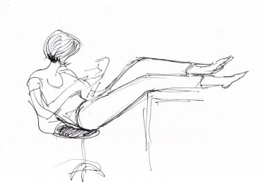 anlık kroki, smartphone ile oynayan kız