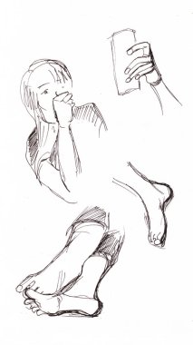 anlık kroki, insan vücudunun farklı bölgeleri: el, ayak, kafa