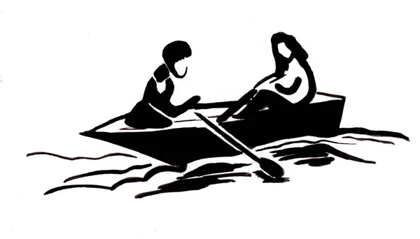 Boy Girl Traveling Boat — Stock Photo, Image
