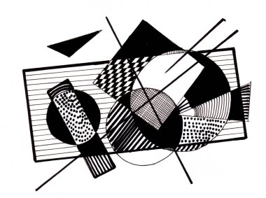 Geometrick rakam, siyah ve beyaz ile soyut resim